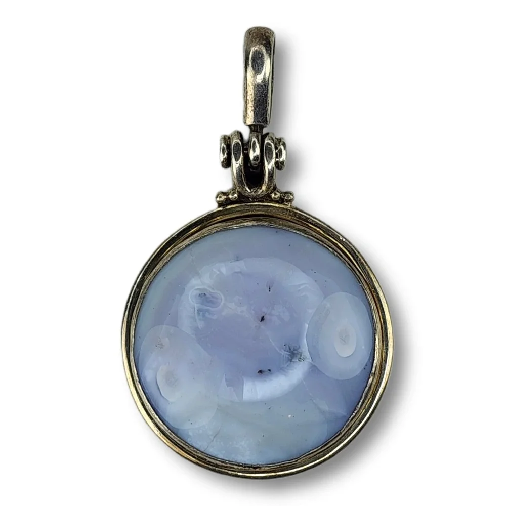 Vintage Pendant Sterling Silver 925 Purple White Colorado Quartz Large Circular